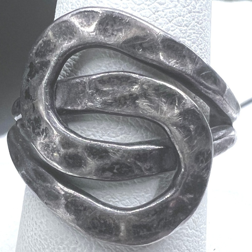 Unisex Sterling Silver Hammered Knot Ring sz 8.5 Artisan Oxidized ‎ 8.8g